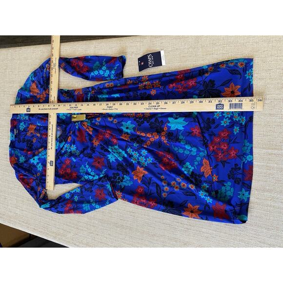 CHAPS Womens Faux Wrap Knit Dress Capri Multi Blue 8P NWT - Picture 4 of 11